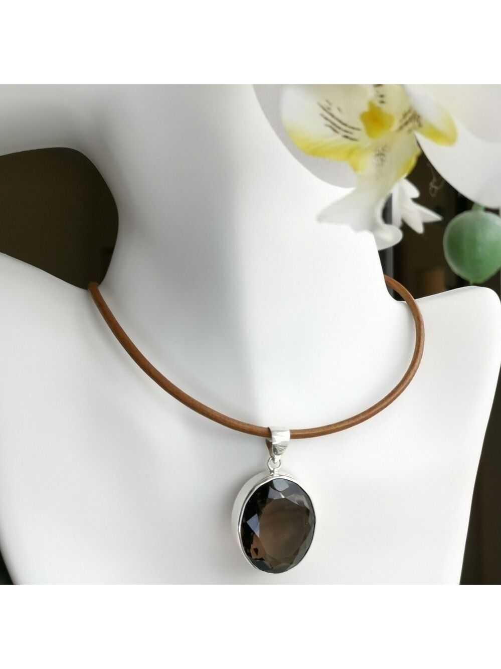 Large Smokey Topaz pendant necklace in Sterling Silver